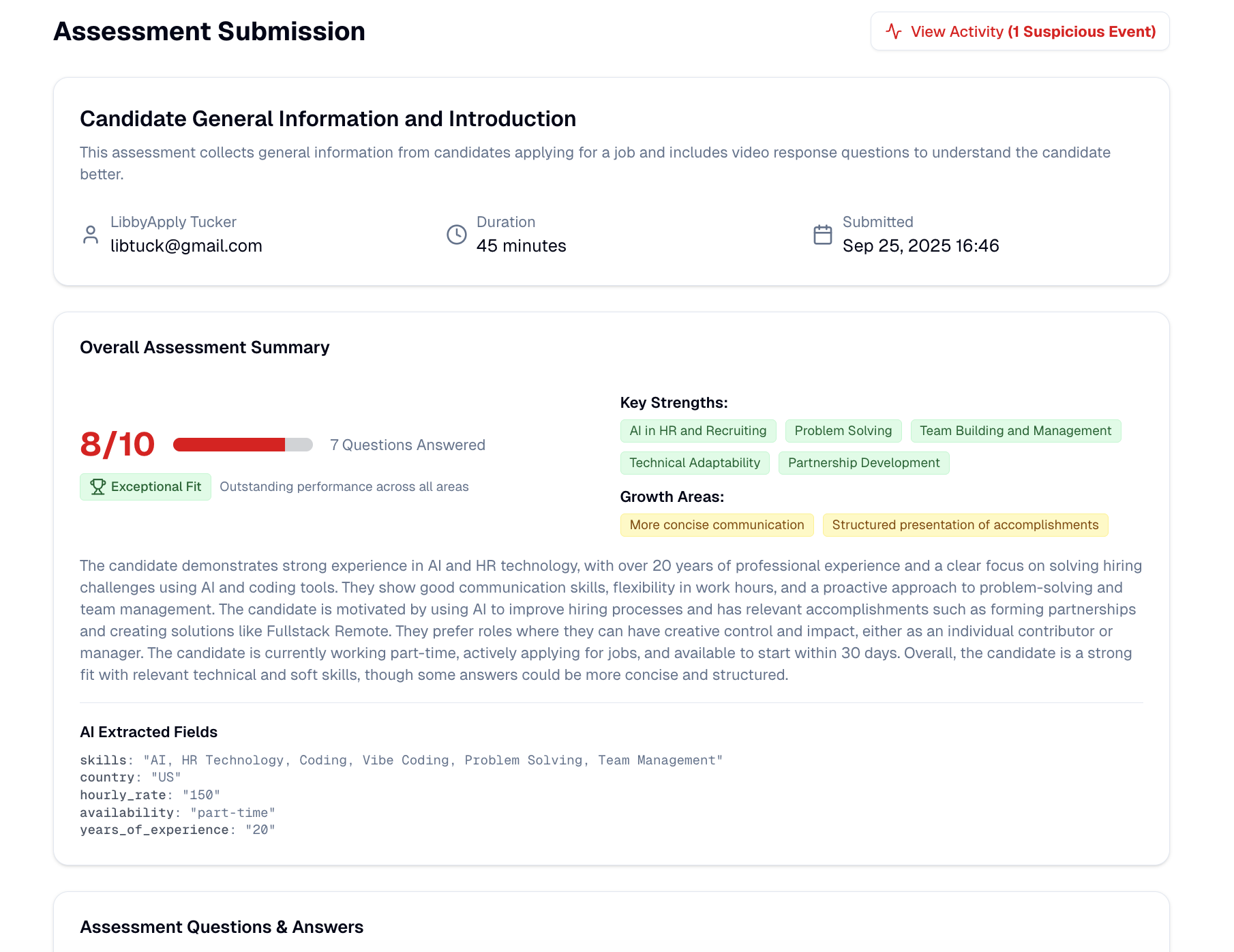AI-powered video interview platform analyzing candidate responses for startup talent acquisition