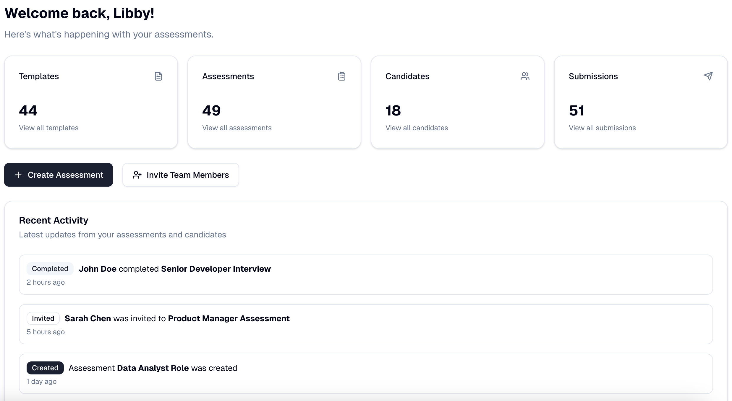 AI tech interview automation dashboard showing candidate screening and ranking for startup hiring